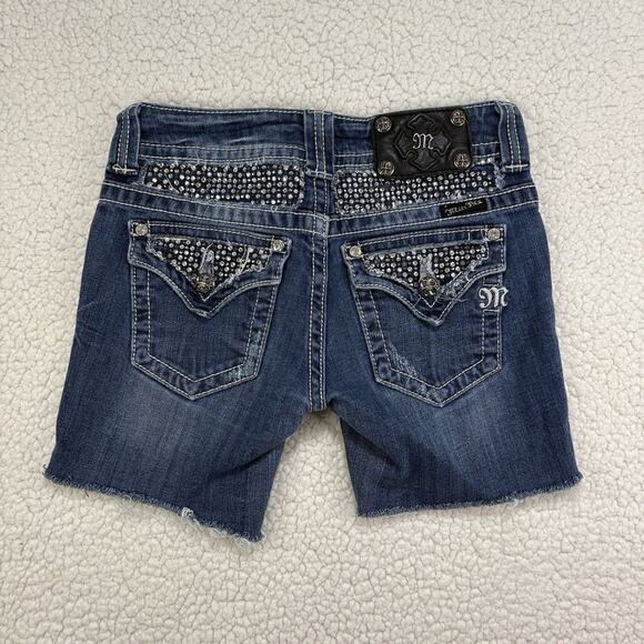 Miss Me Cutoff Shorts Denim Size 26 Distressed Embellished Bling Frayed Jean